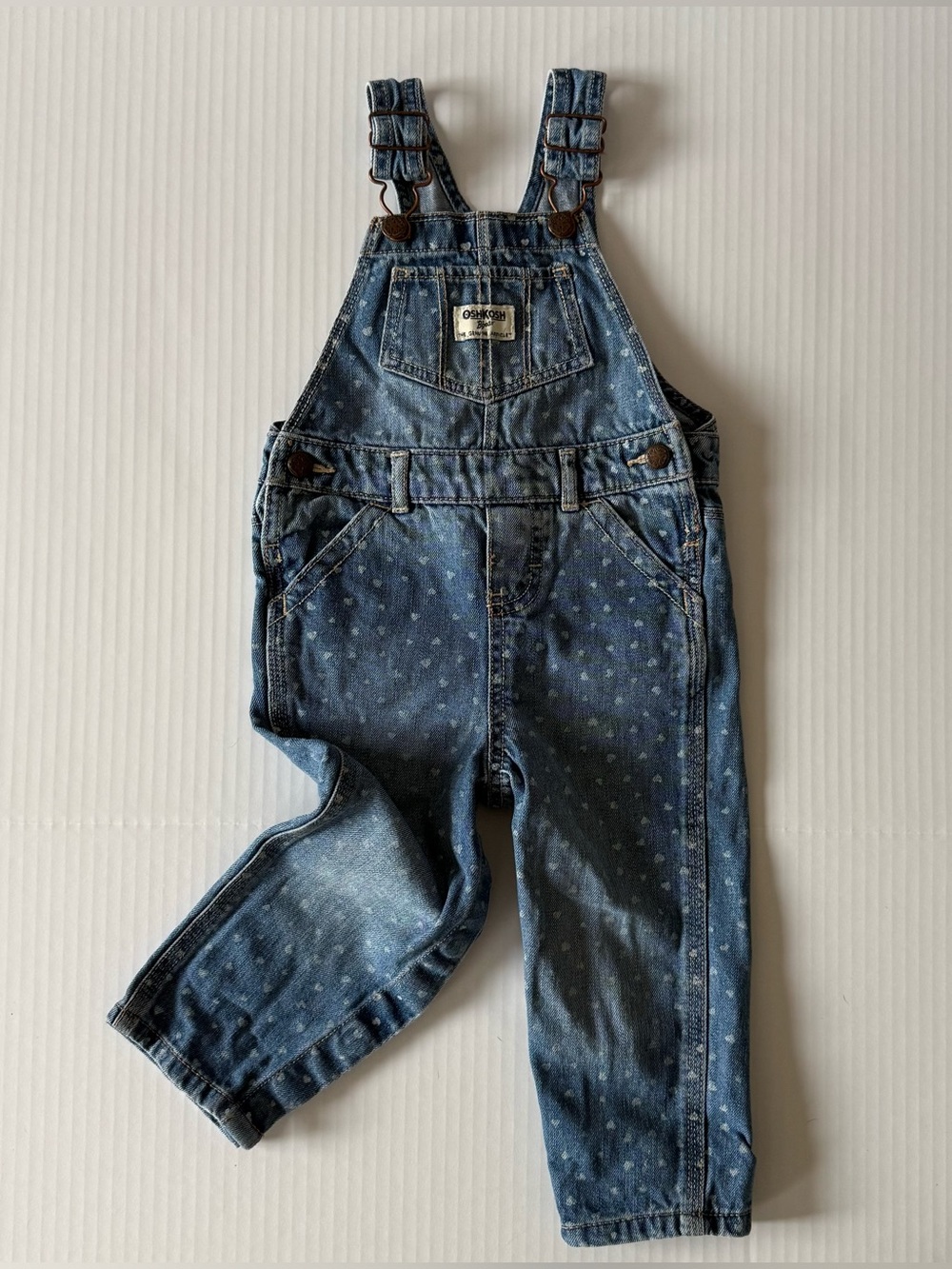 OshKosh B'gosh Blue Denim Heart-Print Kids Overalls